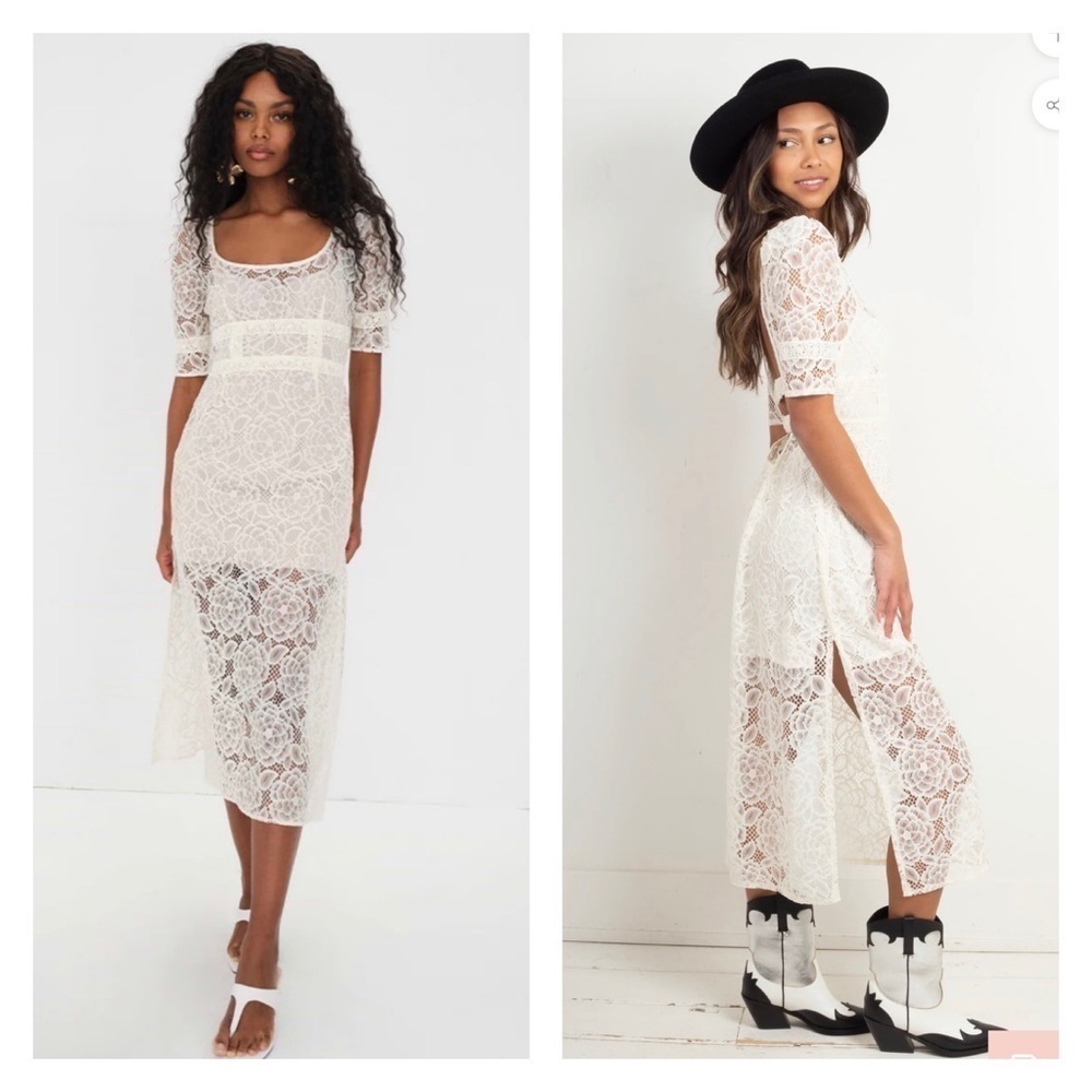 For Love & Lemons White Lace Midi Dress Open Back Bridal S NWT - Picture 2 of 15